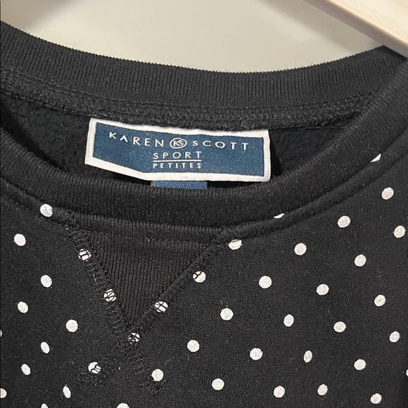 Karen Scott Black Polka Dots Crewneck Sweater Women's Size Petite Medium - Picture 2 of 4